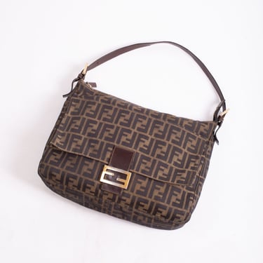 Fendi Black Canvas Leather Zucca Monogram Baguette Bag