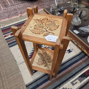Vintage Wood &#038; Tile Leaves Plant Stand
