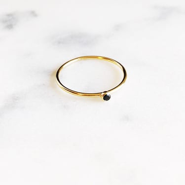 Dainty Black Cubic Zirconia Gold Stacking Ring - Kalama,Gold Ring,Gold Filled Stacking Ring,Minimal Ring,Black Solitaire Ring, Minimal Ring 