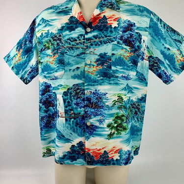 1950's Hawaiian Shirt - FLEET LABEL - Screen Printed Rayon - Loop Collar - Men's Size Large 