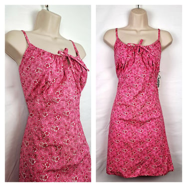 Vintage 2000s Pink Floral Sun Dress, Size Medium 