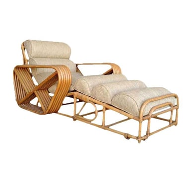 Restored Vintage Paul Frankl Rattan Chaise Lounge Chair With Pretzel Arms 