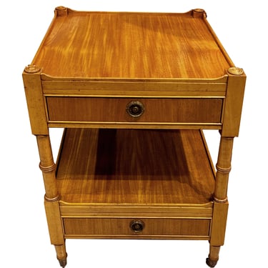 Vintage Baker Furniture Mid-Century 'Milling Road' Golden Mahogany Tiered 2-Drawer Side Table