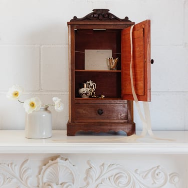 1940s French petite mirrored walnut salesman sample armoire