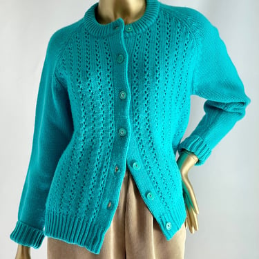 Turquoise Blue Acrylic Cardigan 1960's fits S - L 