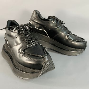 BODYSONG Size 8.5 Black Leather Low Top Platform Sneakers