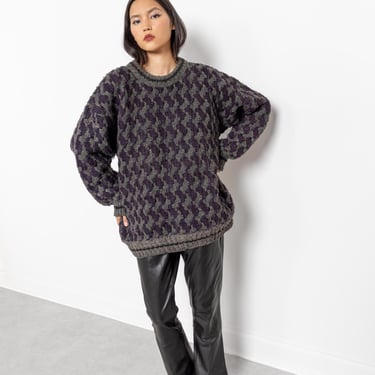 OVERSIZE CHUNKY WOOL Geometric Sweater Jumper Vintage Cozy Winter / Large Xl Extra Large 