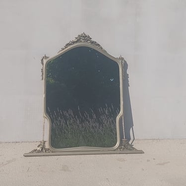 Antique XL Wall or Tabletop Mirror / XL Framed Mirror / Vintage XL Silver Leaf Frame Mirror / Vintage Wooden Framed Mirror / Italy / 1940s 