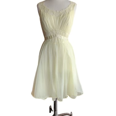 Vintage 50s Yellow Slip Dress 38 Nylon Lace Vanity Fair 