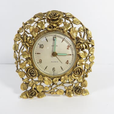 Vintage Matson Gold Filigree Display Clock - Ornate Gold Tone Matson Clock 