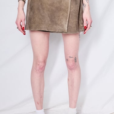 Antique Brown Leather Fireman Wrap Mini Skirt