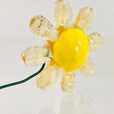 Vintage 1970s Groovy MOD Flower Power Yellow Lucite Acrylic Daisy on Wire Stem 