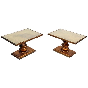 Special Pair Parcel Gilt Hollywood Regency End Occasional Tables W Glass Tops