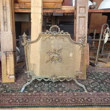 Antique Fireplace Screen Brass Rococo