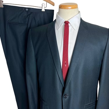 Vintage 1960s 2pc Striped SHARKSKIN Suit ~ size 40 S ~ Jacket / Pants ~ Rockabilly / Mod ~ 