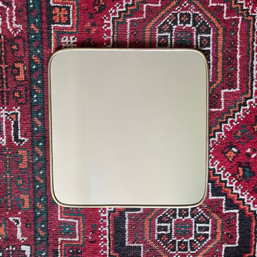 Vintage Brass Square Mirror with Rounded Corners 