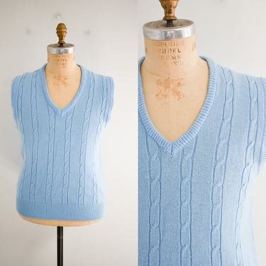 1960s Pale Blue Cable Knit Sweater Vest 