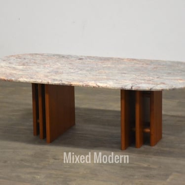 Danish Modern Marble and Teak Coffee Table 