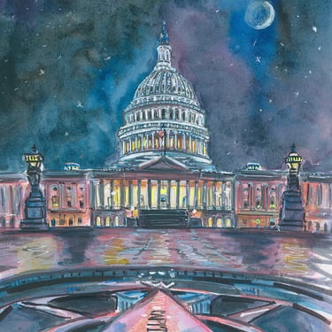 U.S. Capitol at Night Gicleé Print by Cris Clapp Logan 