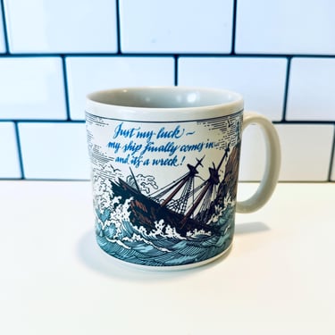 Vintage Ship Quirky Mug, Shipwreck Mug, Ocean Mug, Waves and Ship Mug, Vintge Coffee Mug, Stoneware Mug 