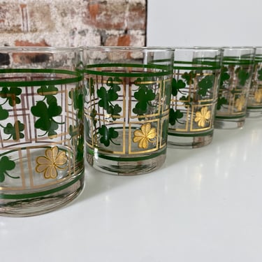 Vintage M.W. Periscope 4-Leaf Clover Glasses - Set of 6 