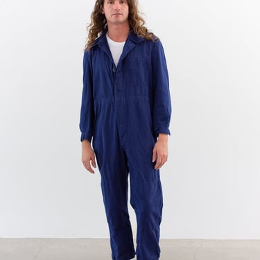 Vintage Navy Blue Jumpsuit | Cotton Coverall Mechanic Suit Boilersuit Onesie | M L | BC017 