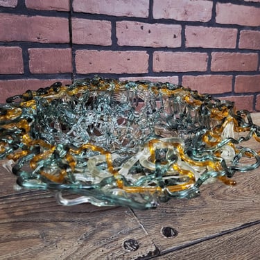 Vintage Spaghetti Lucite Yellow, Blue and Green Bowl 