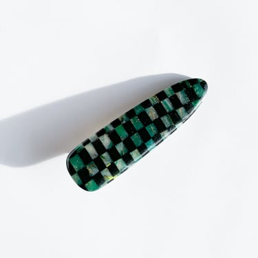 Handmade Alligator Clips | Green Checkerboard Polymer Clay Resin Non Slip Stainless Steel Clip Faux Stone Hair Accessories Approx 2.5