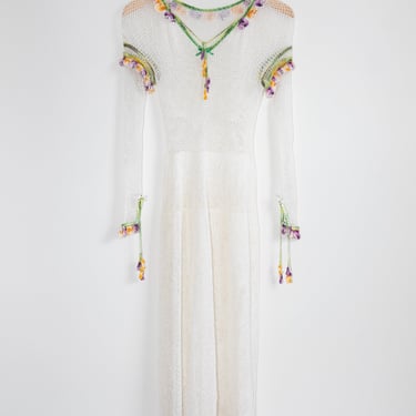Vintage Crochet Net Maxi Dress with Trim
