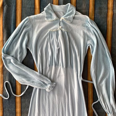 1930's Pastel Blue Rayon Fleece Knit Nightgown - Size S/M/L