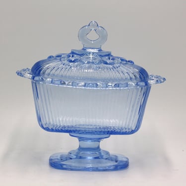 vintage indiana glass pale blue footed candy dish with lid 