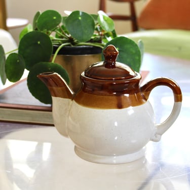 1970s Stoneware Pottery Three Cup Teapot - Vintage Earth Tone Glazed Three Cup Teapot 