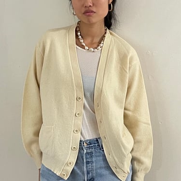 80s Lambswool cardigan sweater / vintage Italian ivory lambswool Benetton cropped cardigan grandpa boyfriend sweater | Medium 