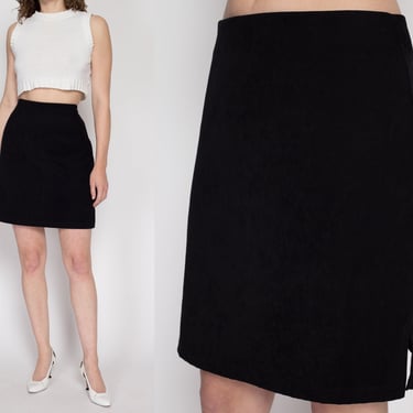 Med-Lrg Y2K Black Ultrasuede Mini Skirt | Vintage A Line High Waisted Minimalist Skirt 