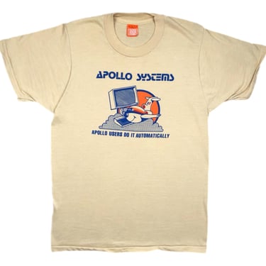 Vintage 80s Apollo Systems “Apollo Users Do It Automatically” Computer & Tech Graphic T-Shirt Size Large 