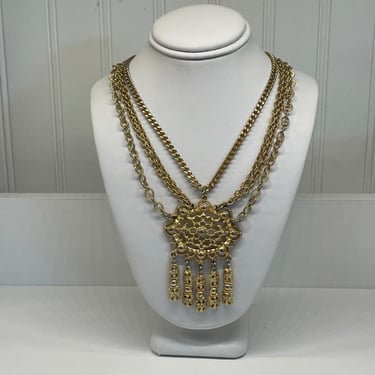 Gold 3 Chain Pendant with Fringe