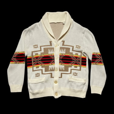 Vintage Navajo/Aztec Acrylic Shawl Collar Cardigan ~ fits M ~ Native Sweater ~ Pendleton Style ~ Western / Southwestern 