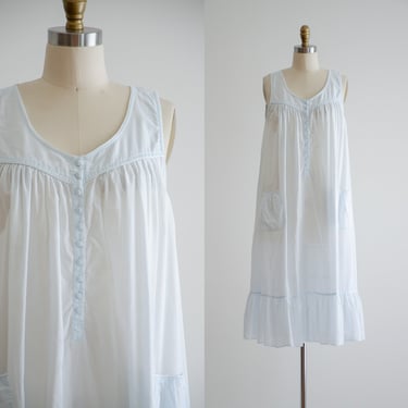 pastel blue nightgown 80s 90s vintage antique Victorian style cotton chemise 
