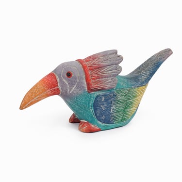 Wooden Colorful Bird Figurine Hand Carved Sculpture 