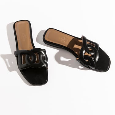HERMES Black Leather Egerie Slide Shoes (Sz. 36)
