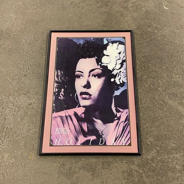 Vintage Billie Holiday Print 1980s Retro Size 37x25 Contemporary + Womans Portrait + Famous Jazz and Swing Singer + Framed Poster + Wall Art 