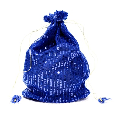 VINTAGE: Sequined Gift Bag - Pouch - Gift Bag - Gift Wrapping - Blue Bag - Made in India - SKU 16-C2-00012462 