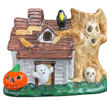 Vintage 1980s Halloween Light Up Ceramic Haunted House Building by Russ 