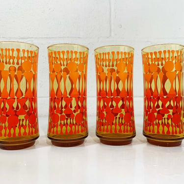 Vintage Orange & Red Glasses Ombre Geometric Abstract Mid-Century Barware Glass Drinkware Party Mad Men Set of 4 Cocktail 1960s Libbey 