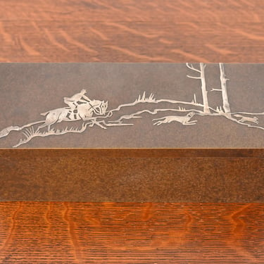 Heintz Arts &#038; Crafts Sterling Silver on Bronze Humidor Box With Fox Hunt Scene