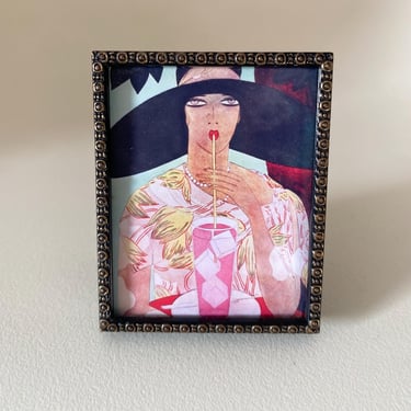 Antique Art Deco 1930s Miniature Keepsake photo frame with Art Deco lady print by BakeliteBa