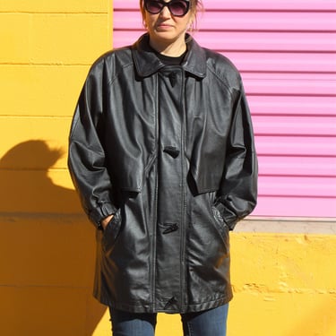 Wilsons Leather, Vintage 1990s Wilsons Leather Short Coat, Large Women, Black Leather 