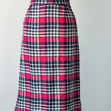 1960s Pencil Skirt Wool Plaid XS 