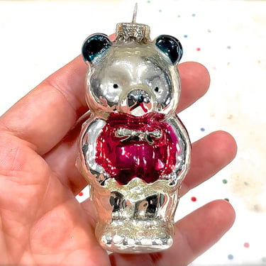 VINTAGE: Thick Glass Figural Bear Ornament - Mercury Ornament - Christmas Ornament - Holiday Decor 