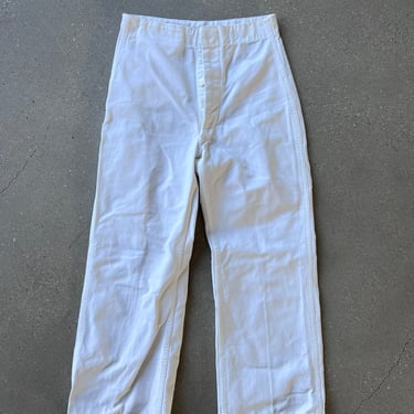 Vintage 26 Waist x 27 Inseam White Sailor Pant | High Rise Button Fly Cotton Trousers | Navy Pants | WS039 
